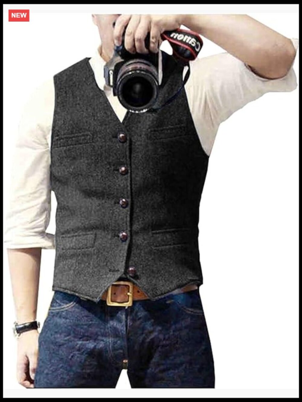 Men's Tweed Herringbone Suit Vest Waistcoat V-Neck Wool